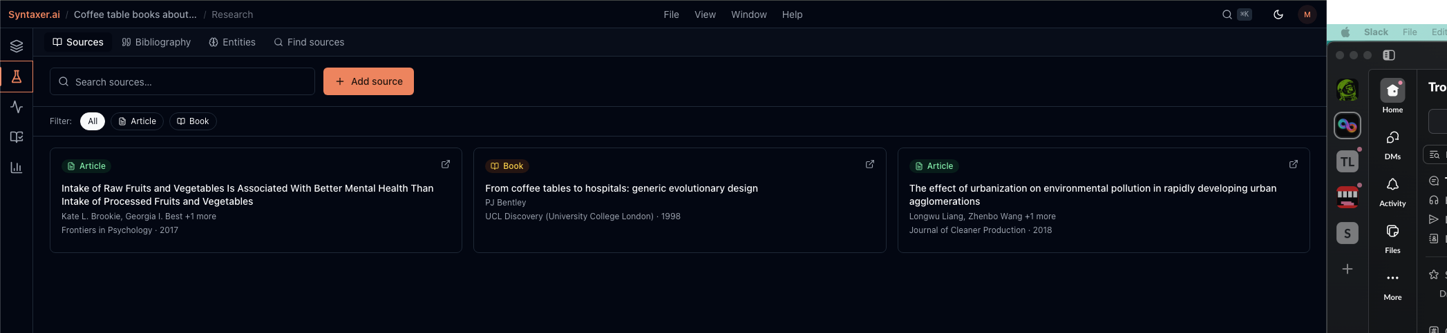 Source management library with indexed PDFs and articles